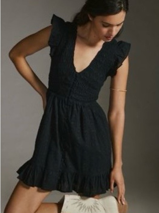 Anthropologie Dresses & Skirts - The Peregrine Black Mini Dress by Anthropologie, V-Neck & Ruffle Sleeve